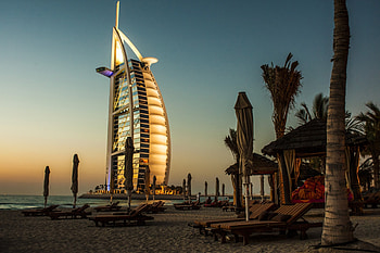 Nature, Beach, Palms, Dubai, Sun Loungers, Sun Beds, Burj Al Arab, Burj Al-Arab HD wallpaper