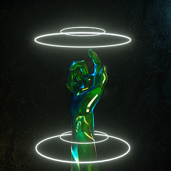 Rings, Hand, 3D, Neon, Glow, Touching, Touch HD phone wallpaper