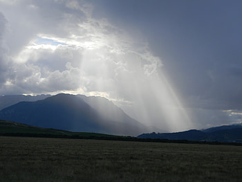 landscape, plain, sky, mountains, sun HD wallpaper