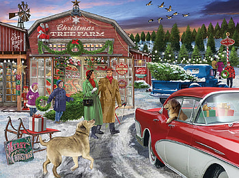 Saint Nick's Christmas Tree Farm.jpg, dog, presents, christmas, car, snow, farm, gift shop, tree HD wallpaper