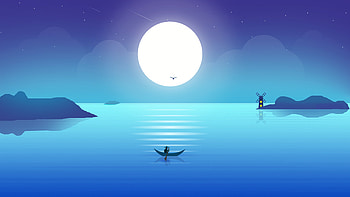 Full Moon Blue Gradient Landscape HD wallpaper