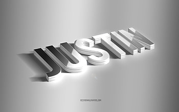 Justin, silver 3d art, gray background, with names, Justin name, Justin greeting card, 3d art, with Justin name HD wallpaper