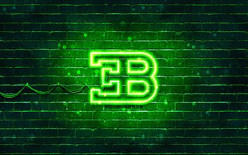 Bugatti green logo, , green brickwall, Bugatti logo, cars brands, Bugatti neon logo, Bugatti HD wallpaper