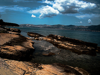 beautiful coast and rocks, sea, coast, clouds, sky, rocks HD wallpaper