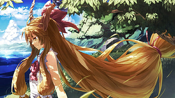Touhou, horns, blonde hair, long hair, bow HD wallpaper