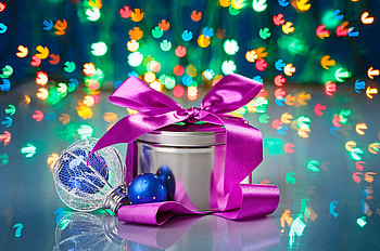 New Year, Bank, Glare, Miscellanea, Miscellaneous, Metal, Jar, Present, Gift, Bow HD wallpaper