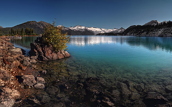Nature, Stones, Mountains, Bush, Lake, Transparent, Bottom HD wallpaper