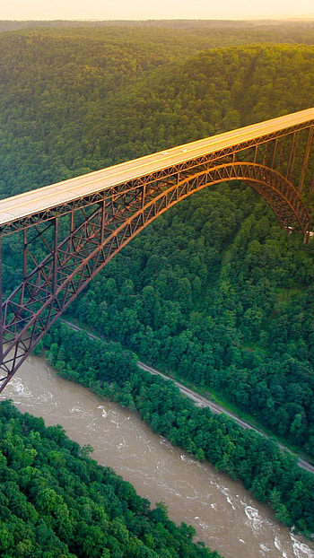 Sunset, Aerial View, New River Gorge Bridge HD phone wallpaper