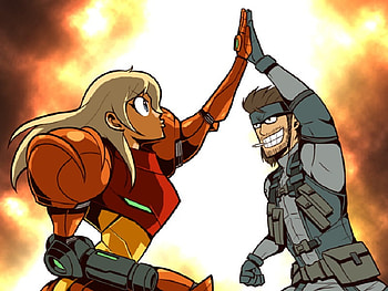 air five, snake, videogame, metroid, girl, samus aran, metal gear solid, video game, women, female HD wallpaper