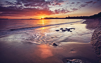 Landscape, Sunset, Sea HD wallpaper