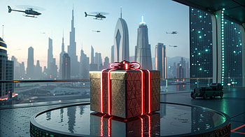 Stunning Christmas Present in Ultra, futuristic city, gift, skyline, helicopter HD wallpaper