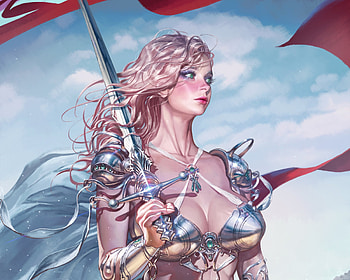 Helena, fantasy, sword, warrior, kyu yong eom, art, girl HD wallpaper