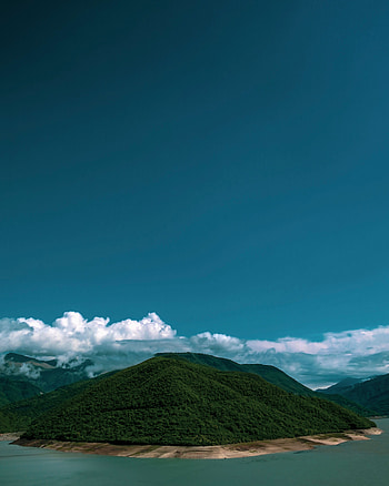 Nature, Clouds, Shore, Bank, Forest, Vegetation, Hills, Island HD phone wallpaper