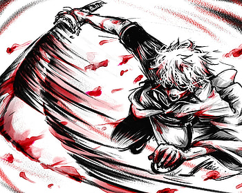 Sakata Gintoki, gintoki, sword, red eyes, anime, gin tama, white hair, weapon, short hair, shiroyasha, katana, blood, male HD wallpaper