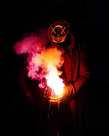 Fire, Smoke, Dark, Miscellanea, Miscellaneous, Mask, Human, Person HD phone wallpaper