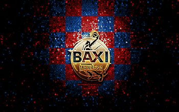 BAXI Manresa Roster, glitter logo, ACB, blue red checkered background, spanish basketball team, BAXI Manresa Roster logo, mosaic art, basketball, Basquet Manresa HD wallpaper