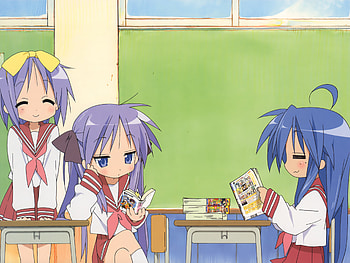 lucky star, lucky, miyuki, cute, izumi, class, naughty, hiiragi, takara, tsukasa, reading, comic, illustration, star, kagami, comics, konata, funny, girls, excited HD wallpaper