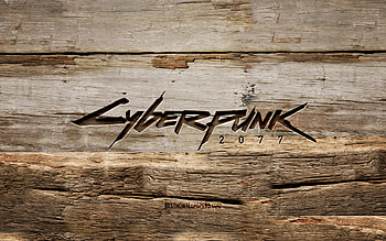 Cyberpunk 2077 wooden logo, , wooden backgrounds, games brands, Cyberpunk 2077 logo, creative, wood carving, Cyberpunk 2077 HD wallpaper