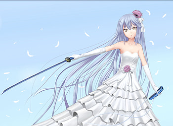 Anime, white, tachibana-kanade, katana, angel beats HD wallpaper