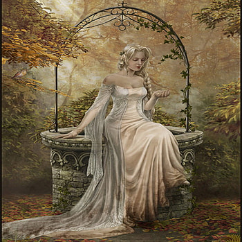 The well of my desires, fantasy, girl, forest, beauty, well HD wallpaper