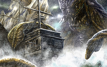 Sea Monster, sea, ship, creature, monster HD wallpaper