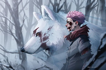 Anime, Jujutsu Kaisen, Yuji Itadori, white wolf HD wallpaper
