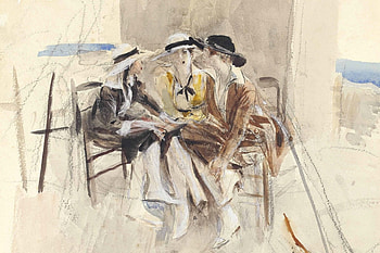 Ladys on the terrace, summer, retro, art, giovani boldini, draw, hat HD wallpaper