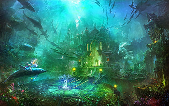 Atlantis City, Mermads, Abstract, Underwater, Castles, Dolpins, Fantasy HD wallpaper