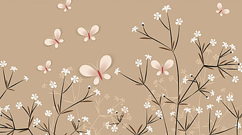 Natural Blossoms, butterflies, summer, beige, blossoms, floral, flowers, spring, neutral HD wallpaper