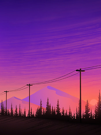 Art, Mountains, Violet, Purple, Wire, Wires HD phone wallpaper