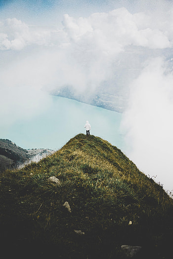 Nature, Clouds, Mountain, Vertex, Top, Privacy, Seclusion, Human, Person, Loneliness, Lonely, Alone HD phone wallpaper