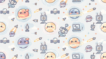 Pastel Space Pals —, Planet, Rocket, Satellite, Space Station HD wallpaper