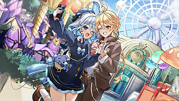 Genshin Impact : Furina & Aether’s Fun Fair Adventure, Genshin Impact, Furina (Genshin Impact), Aether (Genshin Impact), girl, boy HD wallpaper