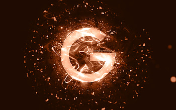 Google brown logo, , brown neon lights, creative, brown abstract background, Google logo, brands, Google HD wallpaper