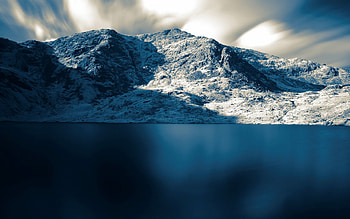 Absolument Magnifique, blue, winter, fabulous, blue lake, beautiful, lakes, snow, clouds, nature, sky, mountains, water HD wallpaper