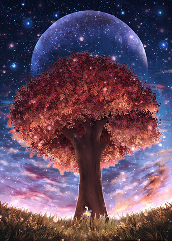 Art, Universe, Glare, Wood, Tree, Girl HD phone wallpaper