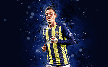 Mesut Ozil, 2021, , Fenerbahce SK, german footballers, Turkish Super Lig, soccer, blue neon lights, Fenerbahce FC, Mesut Ozil Fenerbahce, Mesut Ozil HD wallpaper