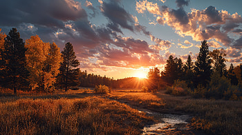 meadow, stream, forest HD wallpaper