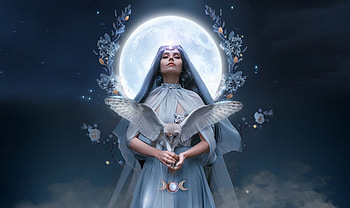 Fantasy Girl With Owl, Fantasy girl, moon, magical, dreamy, owl, lovely HD wallpaper