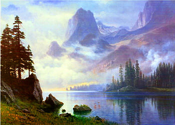 Awakening mists, morning, rocks, mists, reflections, cliffs, clouds, trees, mountains, water HD wallpaper