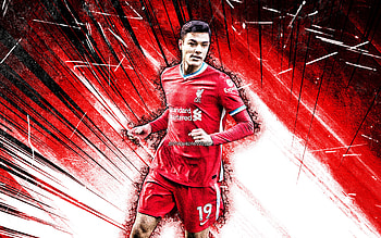 Ozan Kabak, grunge art, Liverpool FC, turkish footballers, soccer, Premier League, football, red abstract rays, Ozan Kabak Liverpool, Ozan Kabak HD wallpaper
