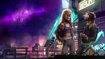 Fox And Leopard In Scifi Cyberpunk World , cyberpunk, scifi, artist, artwork, digital-art HD wallpaper