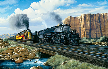 The Beauty and The Beast, 49er, big boy, stea, painting, train, vintage HD wallpaper