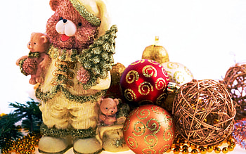 Christmas Bear, decoration, balls, bear, xmas HD wallpaper