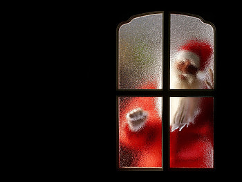 Taking a look, door, Santa, art, Christmas HD wallpaper