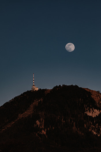 Nature, Trees, Moon, Hill, Tower HD phone wallpaper