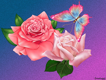 ROSES WITH BUTTERFLY, ART, ROSES, BUTTERFLY, ABSTRACT HD wallpaper