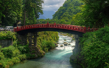 Shinkyo Bridge, river, architecture, Asia, Bridge, Japan, trees, Shinkyo, flora HD wallpaper