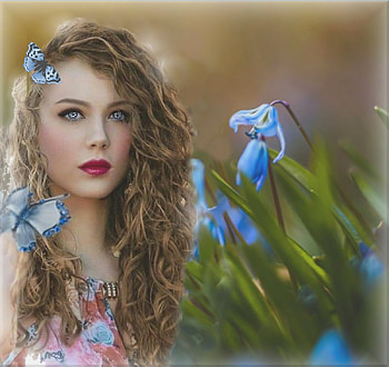 Color Me Blue, blue, butterflies, soft, girl, grass, ethereal HD wallpaper