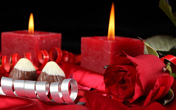 Romantic candles, candles, romantic, roses, red HD wallpaper